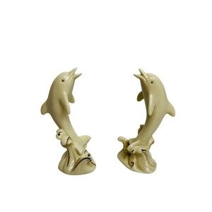 (2) LENOX Hand Crafted Ivory Porcelain Dolphin Figurine with 24K Gold Trim